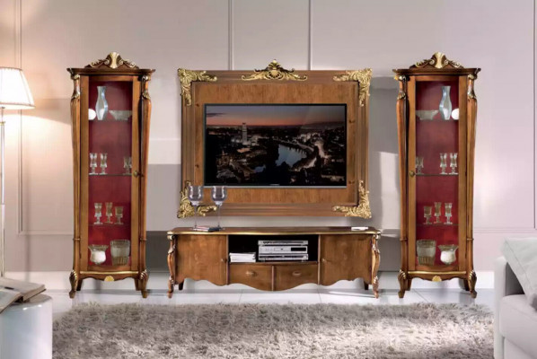 Wunnwand Set 4-Deel. Wunnzëmmer Vitrin RTV Regal Luxus Klassesch Nei