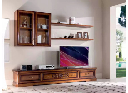 Wunnzëmmer Modern Stil Wohnwänn 5tlg Set Lowboard Vitrinnen Regal Nei
