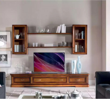 Klassesch Wunnwand Wunnzëmmer Wandregaler Sideboard RTV Braun Lowboard