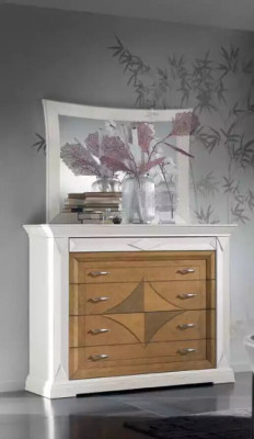 Kommod mat Spigel Sideboards Holz Kommoden Miwwelen 2tlg Wäiss Italien