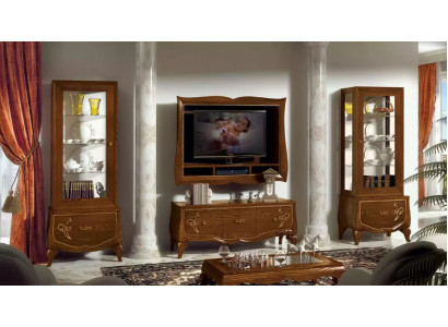 Wunnwand RTV Lowboard TV-Rahmen 2x Vitrinn Braun Wunnzëmmer Set 4tlg