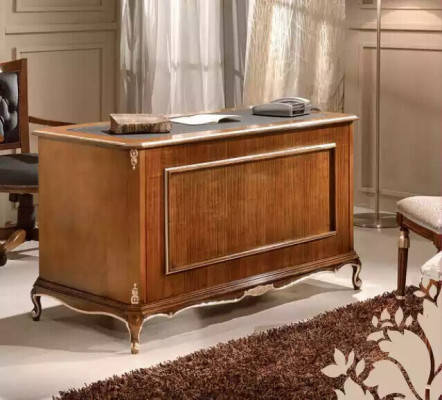 Schreiwe mat brongem Holzschreiwe Schreifdësch Dësch Schief Klassesch Büro Miwwelen