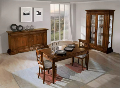 Garnitur Set 7 Deeler Iesszëmmer Iessdësch 4x Still Vitrin Luxus Holz Miwwelen
