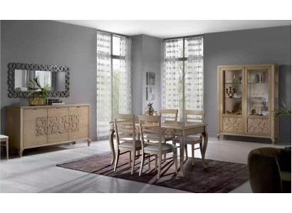 Design Iesszëmmer Set Iessdësch 8-Teileg Holz Miwwel Sideboard 4x Still Neu