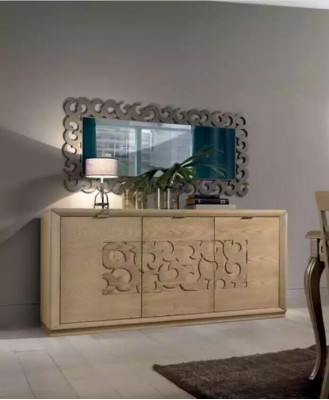 Design Iesszëmmer Set Iessdësch 8-Teileg Holz Miwwel Sideboard 4x Still Neu