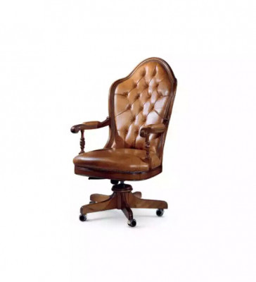 Bürostull Holz Chefstull Chesterfield Italien Miwwelen Braun Dreckbar Nei