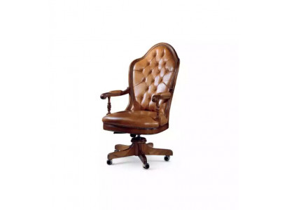 Bürostull Holz Chefstull Chesterfield Italien Miwwelen Braun Dreckbar Nei