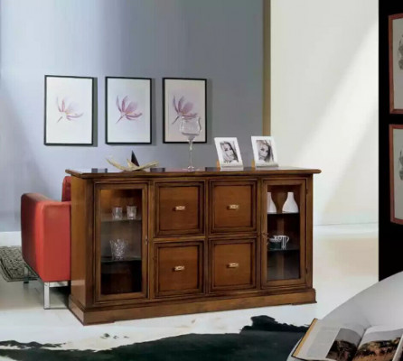 Wunnzëmmer Sideboard Glieserschaf Vitrinn Iesszëmmer Anricht Holz Miwwel