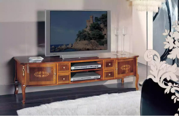 Klassescht TV-Regal RTV Holz Wunnzëmmer brong Miwwelen Säitendësch Kommoden