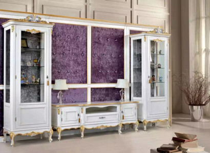 Wohnwand TV Stand RTV 2x Vitrine Holz Klassesch Wäiss Wunnzëmmer Nei