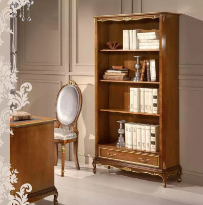 Bicherregal fir d'Wunnzëmmer Klassesch brong Miwwelen Holzregaler.