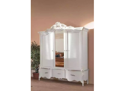 Wäisse Kleederschaf Massivholz Miwwelen Schlofzëmmer Designer Glasdieren