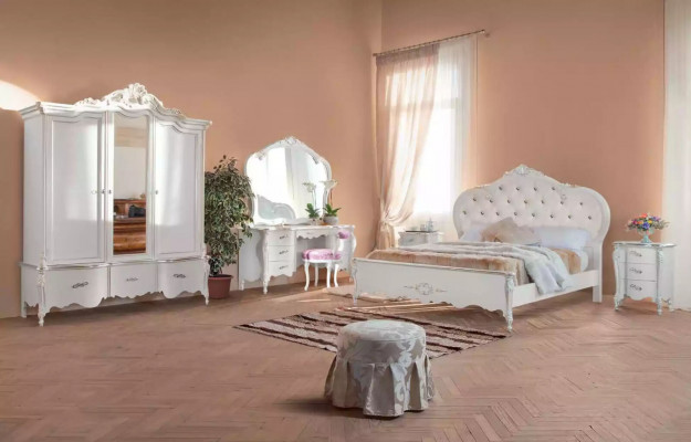 Wäisse Kleederschaf Massivholz Miwwelen Schlofzëmmer Designer Glasdieren