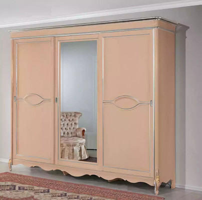 Beige Schlofzëmmer Kleederschaf 3-diereg Massivholzmëttelen Klassesch
