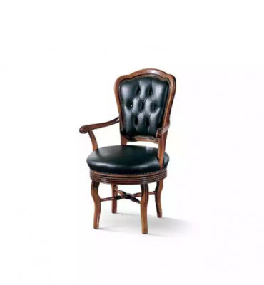 Bürosstull Holz Chefsessel Chesterfield italieenesch Miwwelen Schwaarz Dréiend