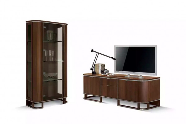 TV Ständer Fernseher Mauer Miwwelwand Lowboard Braun Héichglanz Vitrine