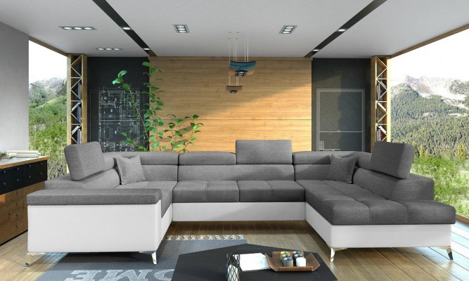 U-Form Ecksofa Stoff Sëtz Garnitur Designer Wunnlandschaft Textil Couch Sofa Neit