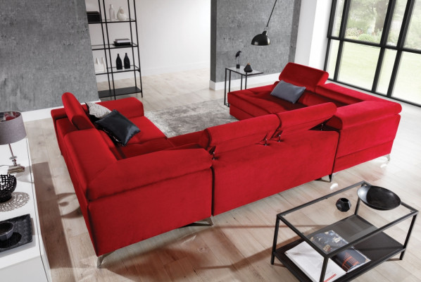 Ecksofa U-Form Sofa Canapé Design Polster Schloofsofa Bettfunktioun Wunnlandschaft