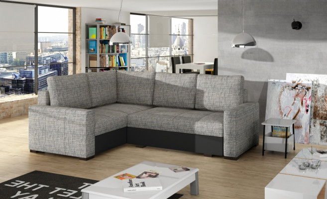 Eckcouch an L-Form, Canapé, Couch, gepolsstert Eckcouchen, Wunnlandschaft, Ledercouch, Miwwelen, Stoff.