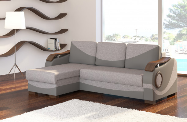 Bettfunktioun Funktiounsschlofsofa Ecksofa Textil Stoff Couch Polster Garnitur
