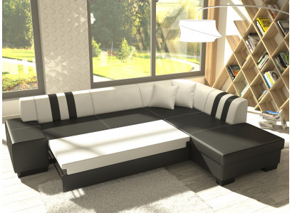 Klassesch Design Ecksofa Porto II Bettfunktioun Couch Textil Sofas Schlofssofa