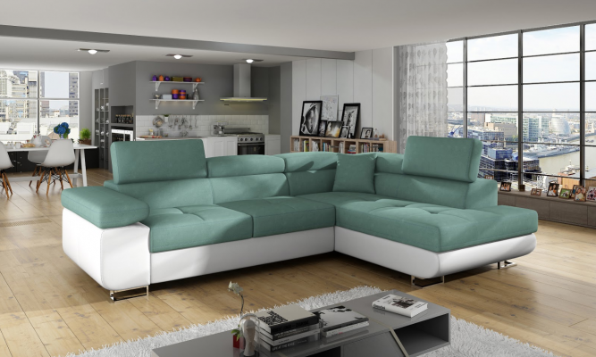 Klassesch Design Ecksofa Sofa Couche Bettfunktioun Canapé Polster Textil Sofae