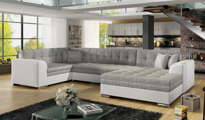 Design-Ecksofa Bettfunktioun Sofa Couch Polster Sofas Couchen Wunnlandschaft