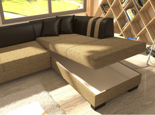 Klassesch Design Ecksofa Porto II Bettfunktioun Couch Textil Sofas Schlofssofa