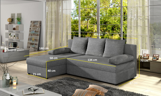 Modern Schlofsdivan Canapé Polster Sëtz Garnitur L Form Textilstoff Couch Lieder