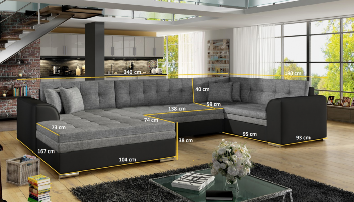 Design-Ecksofa Bettfunktioun Sofa Couch Polster Sofas Couchen Wunnlandschaft