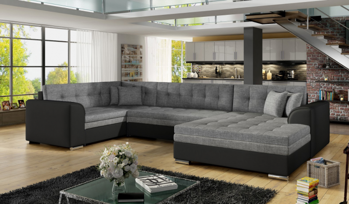 Design-Ecksofa Bettfunktioun Sofa Couch Polster Sofas Couchen Wunnlandschaft