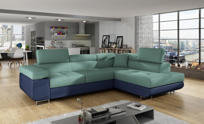 Klassesch Design Ecksofa Sofa Couche Bettfunktioun Canapé Polster Textil Sofae