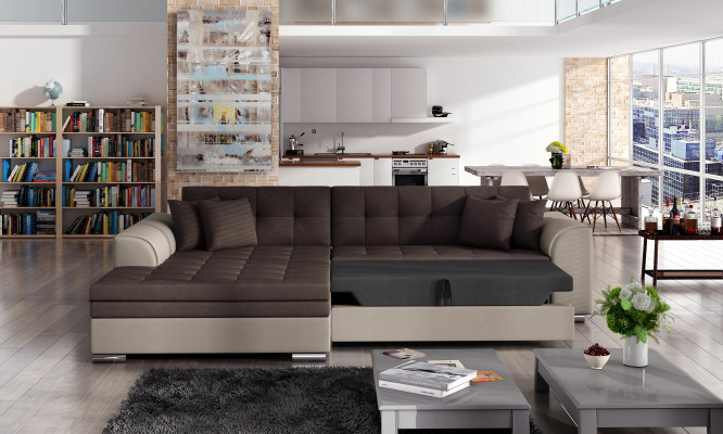 Design Ecksofa Bettfunktioun Couch Polster Sofae Textil Sofae Sofa