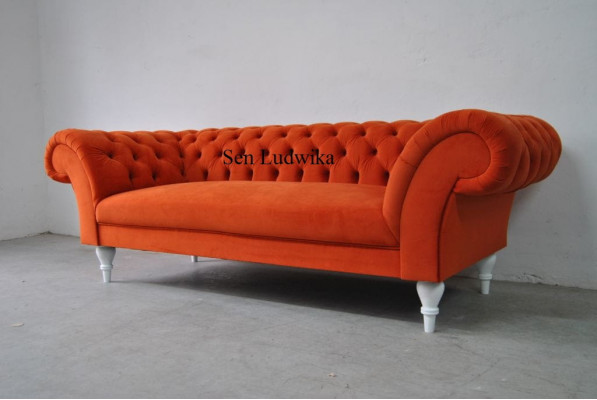 Stoffdesign Couchepolster Sofas Textil Modern Sofa Chesterfield 3 Sëtzer Orange