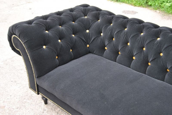 Stoffdesign Couchpolster Textil Modern Sofa Chesterfield 3-Sëtzer Schwaarz