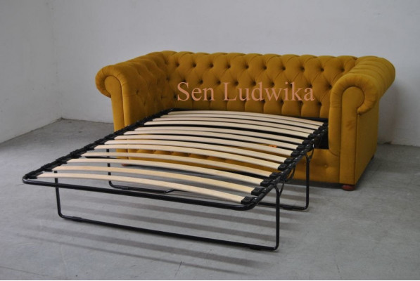 Chesterfield Drësëtzer Samt Canapé Polster Schlofssofa Canapé Bettfunktioun Nei