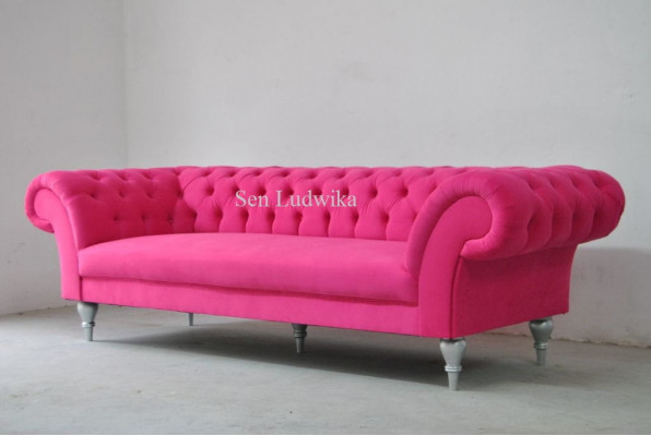 Stoff Design Canapé Polster Sofas Textil Modern Canapé Chesterfield 3 Sëtzer Rosa