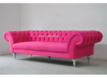 Stoff Design Canapé Polster Sofas Textil Modern Canapé Chesterfield 3 Sëtzer Rosa