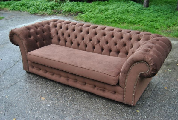 Sofa 3 Sëtzer Stoff Design Couch Polster Sofas Textil Modern Chesterfield Beige