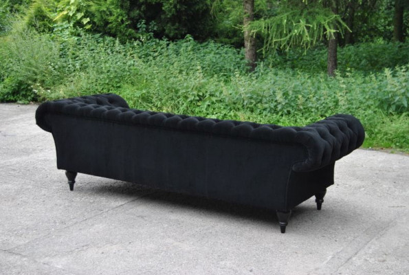 Stoffdesign Couchpolster Textil Modern Sofa Chesterfield 3-Sëtzer Schwaarz