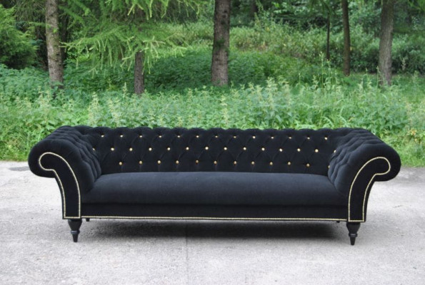 Stoffdesign Couchpolster Textil Modern Sofa Chesterfield 3-Sëtzer Schwaarz