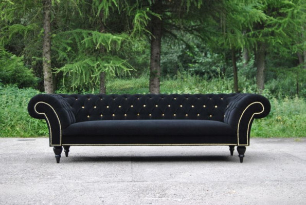 Stoffdesign Couchpolster Textil Modern Sofa Chesterfield 3-Sëtzer Schwaarz