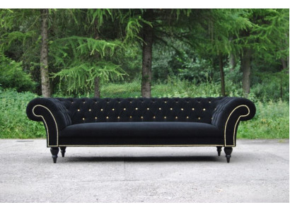 Stoffdesign Couchpolster Textil Modern Sofa Chesterfield 3-Sëtzer Schwaarz