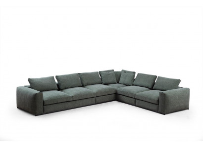 Wunnlandschaft Ecksofa L-Form Holz mat Textil Modern Couch Nei gréng