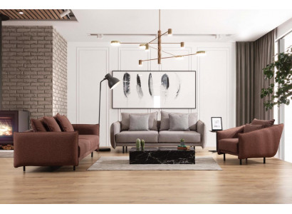 Fotell 3+3+1 Sëtzer Luxus Canapé brong Canapé-Set Canapéë Stoff Design