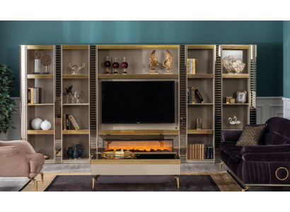 Wunnzëmmer Wonwand Holz Luxus Garnitur nei Stil Modern Luxus Beige