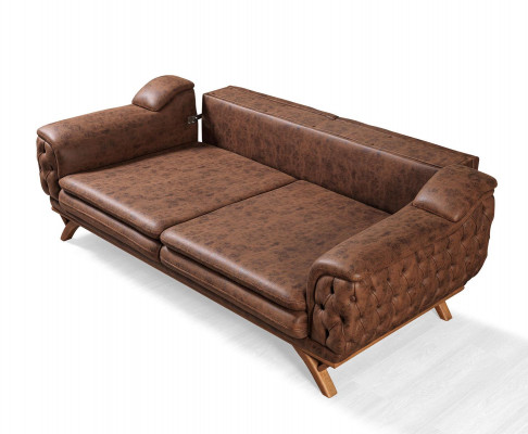 Sofa 3-Sëtzer Chesterfield Stoff Couch Polstersofaen Kënschtlecher Lieder Couchen