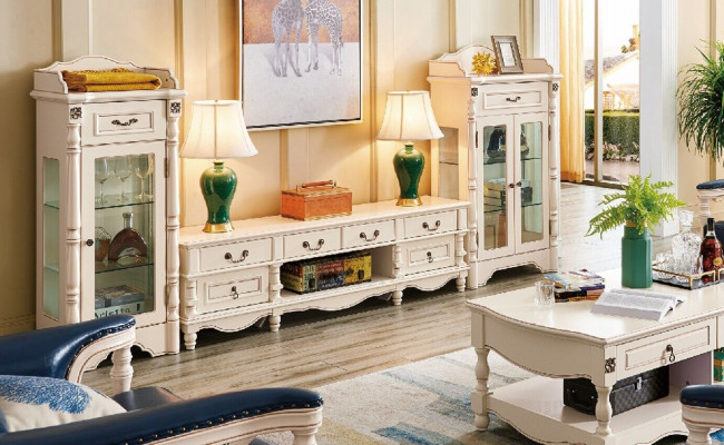 Vitrine Wunnzëmmer Glas Klassesch 2-Teileg. Vitrinn Schaf Regal Regaler Holz Set