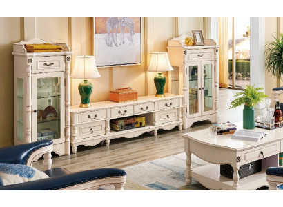 Vitrine Wunnzëmmer Glas Klassesch 2-Teileg. Vitrinn Schaf Regal Regaler Holz Set