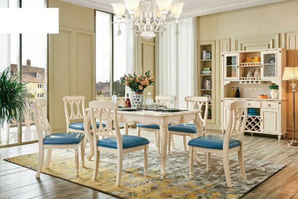 Iesszëmmer Miwwelen Iessdësch 6 x Stull Iess Set Holz Kichen Grupp Garnitur Nei 7tlg.